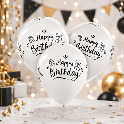 Baloane albe Happy Birthday